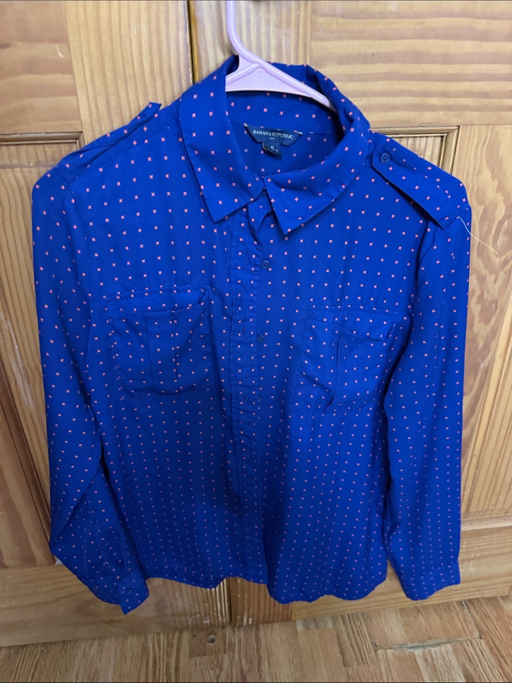 Banana Republic Men’s Royal Blue Button-Down Shirt with Pink Dot Print